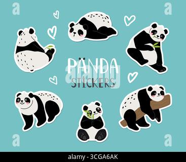 Panda Baby Bär Vektor Satz Aufkleber Original Artwork Stock Vektor
