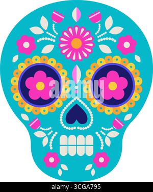 Farbenfroher Sugar Skull Vektor Mit Blumenmuster Stock Vektor