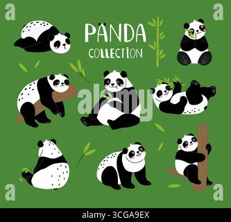 Panda Baby Bär mit Bambus Vektor Sammlung Original Artwork Stock Vektor