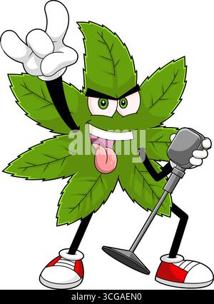 Lustige Marihuana Leaf Rock Star Cartoon Figur. Handgezeichnete Vektor-Illustration Isoliert Auf Transparentem Hintergrund Stock Vektor