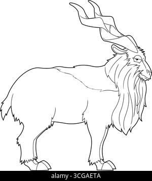Markhor Animal Cartoon Charakter. Handgezeichnete Vektor-Illustration Isoliert Auf Transparentem Hintergrund Stock Vektor