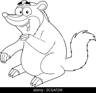 Umrissene Figur Des Badger Animal Cartoon. Handgezeichnete Vektor-Illustration Isoliert Auf Transparentem Hintergrund Stock Vektor