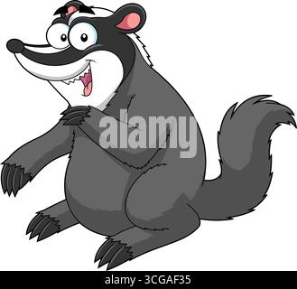 Badger Animal Cartoon Figur. Handgezeichnete Vektor-Illustration Isoliert Auf Transparentem Hintergrund Stock Vektor