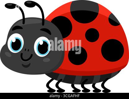 Niedliche Marienkäfer-Cartoon-Figur. Vektorabbildung Flache Konstruktion Isoliert Auf Transparentem Hintergrund Stock Vektor