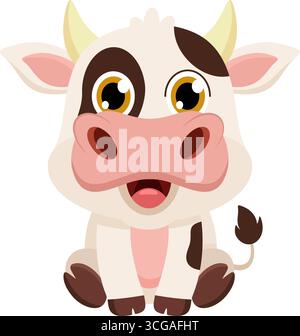 Niedliche Kuhtier-Zeichentrickfigur. Vektorabbildung Flache Konstruktion Isoliert Auf Transparentem Hintergrund Stock Vektor
