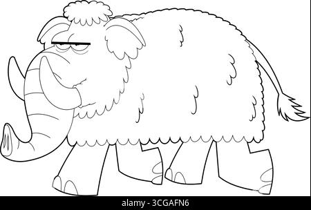 Umrissen Mammut Animal Cartoon Charakter Running. Handgezeichnete Vektor-Illustration Isoliert Auf Transparentem Hintergrund Stock Vektor