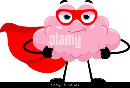 Superheld Brain Cartoon Charakter. Vektorabbildung Flache Konstruktion Isoliert Auf Transparentem Hintergrund Stock Vektor