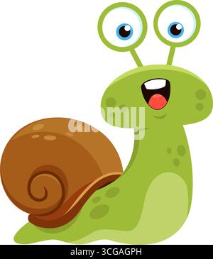 Niedlicher Snail Cartoon Charakter. Vektorabbildung Flache Konstruktion Isoliert Auf Transparentem Hintergrund Stock Vektor