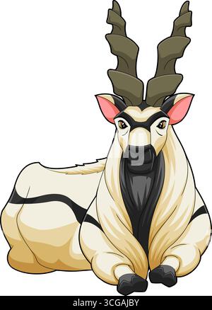 Markhor Animal Cartoon Figur Legt Sich Auf. Handgezeichnete Vektor-Illustration Isoliert Auf Transparentem Hintergrund Stock Vektor