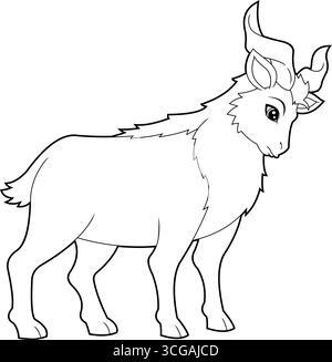 Markhor Animal Cartoon Charakter. Handgezeichnete Vektor-Illustration Isoliert Auf Transparentem Hintergrund Stock Vektor