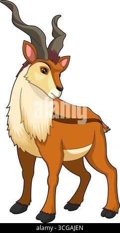 Markhor Animal Cartoon Figur. Handgezeichnete Vektor-Illustration Isoliert Auf Transparentem Hintergrund Stock Vektor