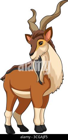 Markhor Animal Cartoon Figur. Handgezeichnete Vektor-Illustration Isoliert Auf Transparentem Hintergrund Stock Vektor