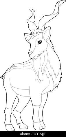 Markhor Animal Cartoon Charakter. Handgezeichnete Vektor-Illustration Isoliert Auf Transparentem Hintergrund Stock Vektor
