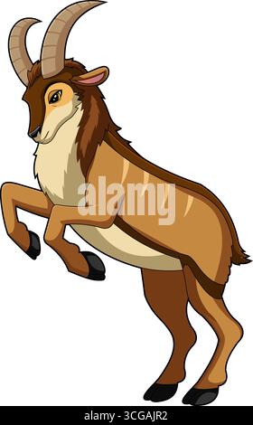 Markhor Animal Cartoon Figur Sprung. Handgezeichnete Vektor-Illustration Isoliert Auf Transparentem Hintergrund Stock Vektor
