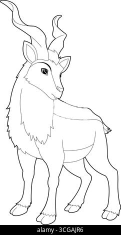 Markhor Animal Cartoon Charakter. Handgezeichnete Vektor-Illustration Isoliert Auf Transparentem Hintergrund Stock Vektor