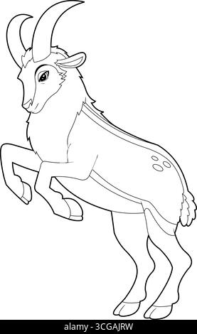 Umrissener Markhor Animal Cartoon Charakter Sprung. Handgezeichnete Vektor-Illustration Isoliert Auf Transparentem Hintergrund Stock Vektor