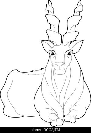 Gestaltete Markhor Animal Cartoon Figur, Die Sich Niederlegt. Handgezeichnete Vektor-Illustration Isoliert Auf Transparentem Hintergrund Stock Vektor