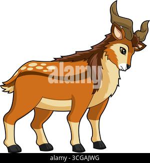 Markhor Animal Cartoon Figur. Handgezeichnete Vektor-Illustration Isoliert Auf Transparentem Hintergrund Stock Vektor