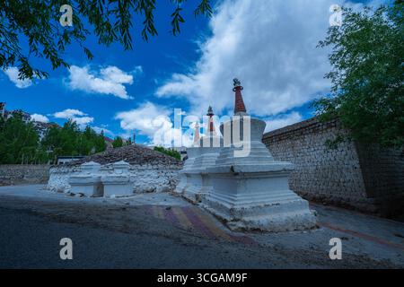 Shey Palace and Monastery ist ein ausgezeichnetes komplexes Kloster und Palast. Das Kloster ist bekannt für sein riesiges Kupfer mit einer goldenen Statue von S Stockfoto