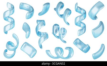 Vektor-3D-Konfetti-Hintergrund. Blaue festliche Ikonen, niedliche Designelemente isoliert. Geburtstag oder Karneval Illustration, Party Dekoration Set. Stock Vektor