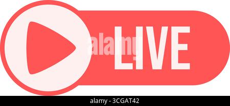 Schaltfläche „Live Streaming“ mit Abspielpfeil. Rotes Video Broadcast-Symbol für digitale Plattform. Stock Vektor