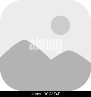 Graues Platzhaltersymbol mit Bergsilhouette. Standard-Fotovorlage für Webschnittstelle. Stock Vektor