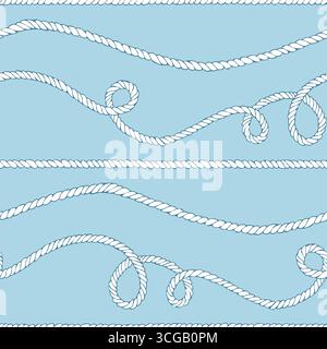Lange rollende, wellige Seeseile auf weichem blauem Hintergrund, ruhig und glatt. Abbildung: Handgezeichnete Linie. Nahtloses Muster für Spa, Seife, Kerze und Stock Vektor
