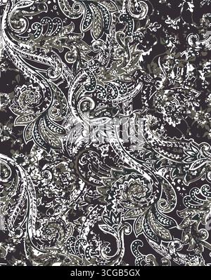 Stickrand mit Boho-Paisley-Muster und Ikat-Muster. Ethnisches Ikat florales ethnisches indisches Muster Ikat Muster ethnische Muster Grenze florale Aztekenstickerei Stock Vektor