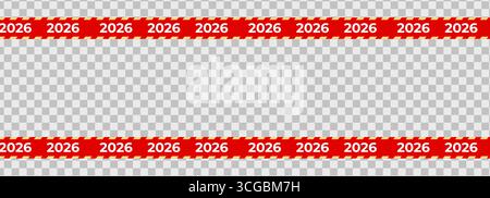 2026 gestreiftes Weihnachtsband auf transparentem Hintergrund. Dekorativer Rahmen für Banner, digitale Anzeigen, Karten und Designs für Winterfeiern. Vektor Stock Vektor