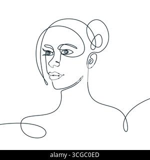 Vektorhandgezeichnete durchgehende Liniendarstellung des Frauenporträts. Abstraktes Monoline-Design für modische Schönheitsdekor, Logo, Posterdruck oder Moderne Stock Vektor