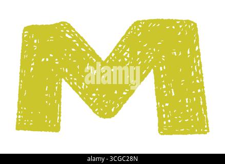 Hand gezeichneter gelber abstrakter Buchstabe M mit strukturiertem Scribble-Stil auf isolierter Hintergrund-Vektor-Illustration Stock Vektor