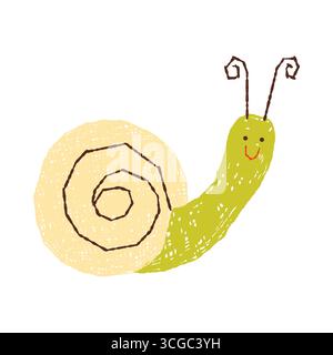 Verspielte Kinderart Schneckenzeichnung mit Spiralschale und lächelndem Gesicht isolierte Vektorillustration Stock Vektor