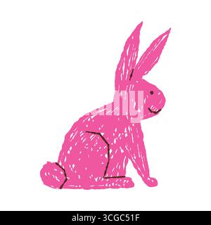 Niedliche rosa Kaninchen Skizze in einer verspielten Kindermalerei Art auf isolierter weißer Hintergrund Vektor Illustration Stock Vektor