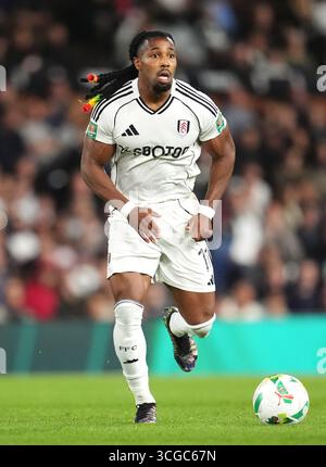 Fulham's Adama Traore in der zweiten Runde des Carabao Cup im Hill Craven Cottage, London. Bilddatum: Mittwoch, 27. August 2025. Stockfoto