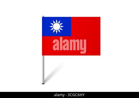 Taiwan-Flagge - Karte Pin-Flagge, die eine kulturelle Identität und ein kulturelles Erbe des Landes repräsentiert. Das Wesen des nationalen Stolzes und der Einheit. Kennung der Kartenstecknadel hängt auf weißem Hintergrund Stock Vektor