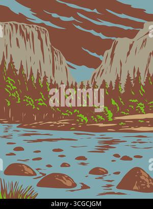 WPA-Plakatkunst von El Capitan im Yosemite-Nationalpark in Kalifornien, USA, im Stil der Projektverwaltung. Stock Vektor