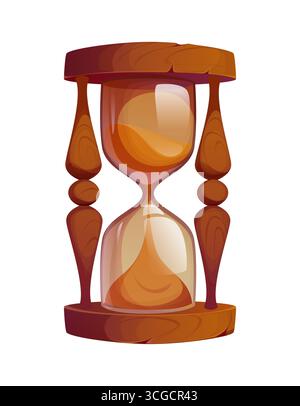 Cartoon 3D Piratenspiel Symbol der Sanduhr für Karibik Korsairs GUI, Vektor-Asset. Mittelalterliche Sanduhr oder Sanduhr und sandglas mit Schiffszeit Zubehör für Korsaren und Piraten-Abenteuer-Arcade-Spiel Stock Vektor