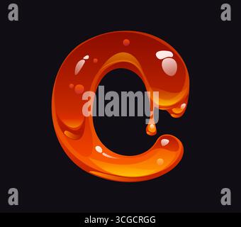 Süßer Honigcartoon Schriftart Buchstabe C. leckerer Karamell englischer Alphabettyp Buchstabe, gelber Bernstein Fluss Vektor Element. Flüssiges Honigcartoon ABC-Schriftzeichen oder süßes Bonbon-Schriftzeichen Stock Vektor