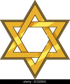 Geometrischer goldener Davidstern mit ineinander greifenden Dreiecken, flacher Vektorstil, klare Linien, kein Hintergrund Stock Vektor