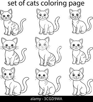 Satz von Katzen Ausmalseite Stock Vektor