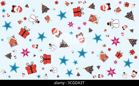 Vektor weihnachten Illustration Muster in Farbe voll auf weichem blauem Hintergrund Stock Vektor