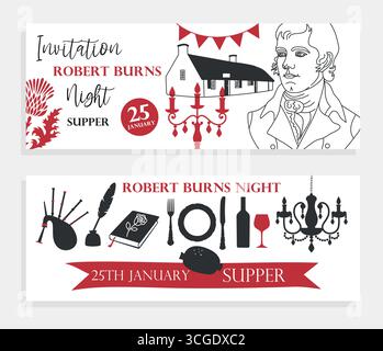 Robert Burns Night 25. Januar, Großbritannien Schottland Hintergrund. Vektor Vintage Banner Einladung Illustration Stock Vektor