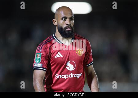 Cleethorpes, Großbritannien. August 2025. Bryan Mbeumo von Manchester United während des Carabao Cup Matches Grimsby Town gegen Manchester United in Blundell Park, Cleethorpes, Großbritannien, 27. August 2025 (Foto: Mark Cosgrove/News Images) in Cleethorpes, Großbritannien am 27. August 2025. (Foto: Mark Cosgrove/News Images/SIPA USA) Credit: SIPA USA/Alamy Live News Stockfoto