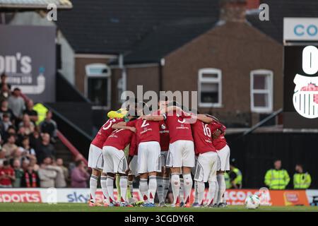 Cleethorpes, Großbritannien. August 2025. Manchester United-Gruppenspiel Grimsby Town gegen Manchester United im Blundell Park, Cleethorpes, Vereinigtes Königreich, 27. August 2025 (Foto: Mark Cosgrove/News Images) in Cleethorpes, Vereinigtes Königreich am 27. August 2025. (Foto: Mark Cosgrove/News Images/SIPA USA) Credit: SIPA USA/Alamy Live News Stockfoto