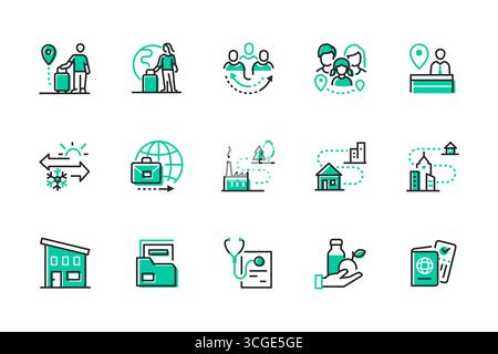 Migrationstypen – Set von Symbolen für Liniendesign Stock Vektor