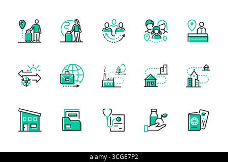 Migrationstypen – Set von Symbolen für Liniendesign Stock Vektor