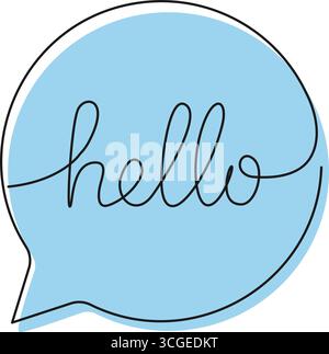 Kontinuierliche einzeilige Zeichnung des handgeschriebenen Wortes HALLO in Sprechblase, Linie Art Vektor Illustration Stock Vektor
