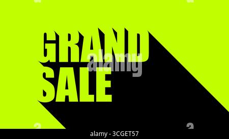 Schwarzes, langes Schattendesign für das Grand Sale-Angebot. Minimalistische Flyer-Vorlage für Schwarzweißwerbung, Werbebanner in Schwarz und Grün. Stock Vektor