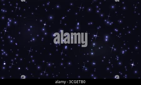 Nahtloser magischer blauer Nachthimmel Sternmuster schwarzer Hintergrund. Tiefe Weltraum endlose abstrakte Textur Vektor Illustration. Leuchtende Funken im Dunkeln. Blau Stock Vektor