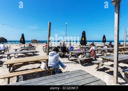 The Bewässerungsloch, Perranporth, Cornwall, Großbritannien, England, Beach Pub, perranporth Bewässerungsloch, Beach Bar, Perranporth UK, perranporth Cornwall, Stockfoto